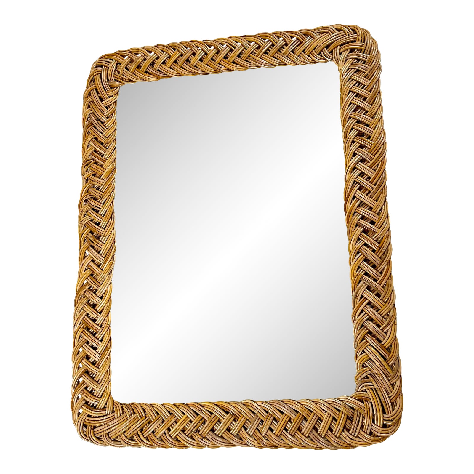 Vintage Large Braided Wicker Rattan Mirror | Chairish