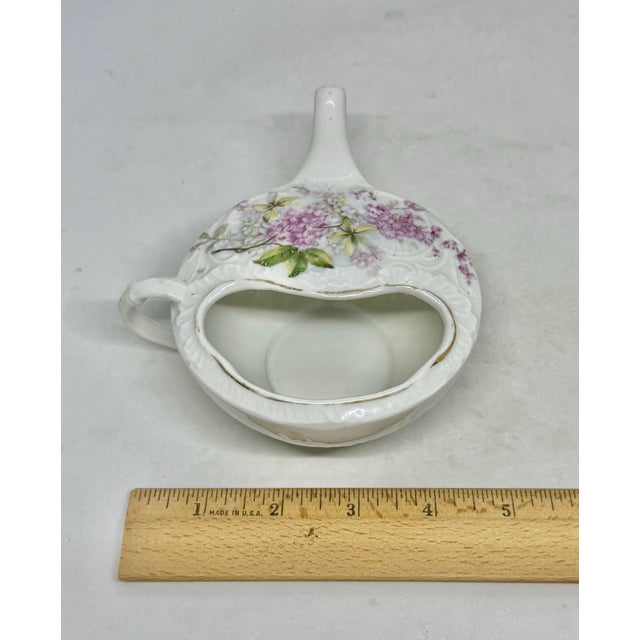 Antique Victorian Porcelain Invalid Feeder With Floral Design and Gold Gilt Accents For Sale - Image 10 of 12