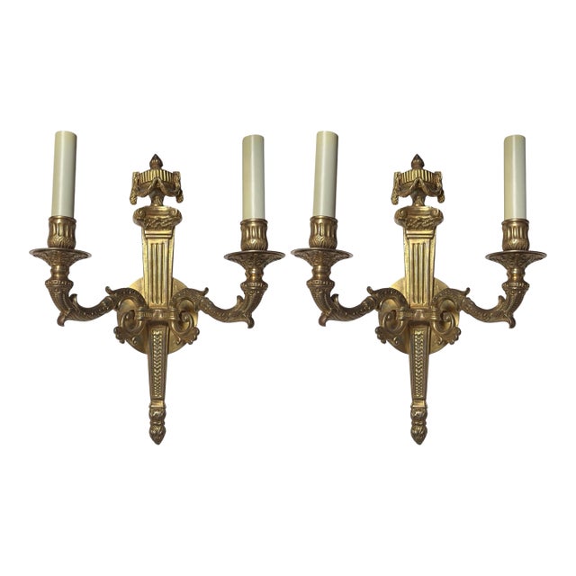 1900s Style Neoclassical Two Light Wall Sconces - a Pair For Sale