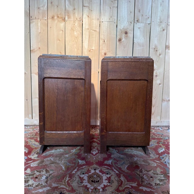 1930s Art Deco Bedside Tables in Oak and Marble, 1930s, Set of 2 For Sale - Image 5 of 7