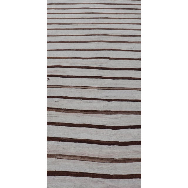 Flat-Weave Kilim Vintage Gallery Rug From Turkey With Horizontal Stripes For Sale In Atlanta - Image 6 of 14