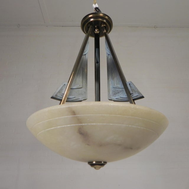1980s Art Deco Style Pendant Lamp with Alabaster Bowl, 1980s For Sale - Image 5 of 18