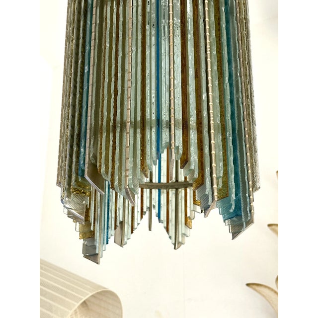 1970s Hammered Glass Wrought Iron Pendant Lighting by Biancardi Jordan, Italy, 1970s For Sale - Image 5 of 12