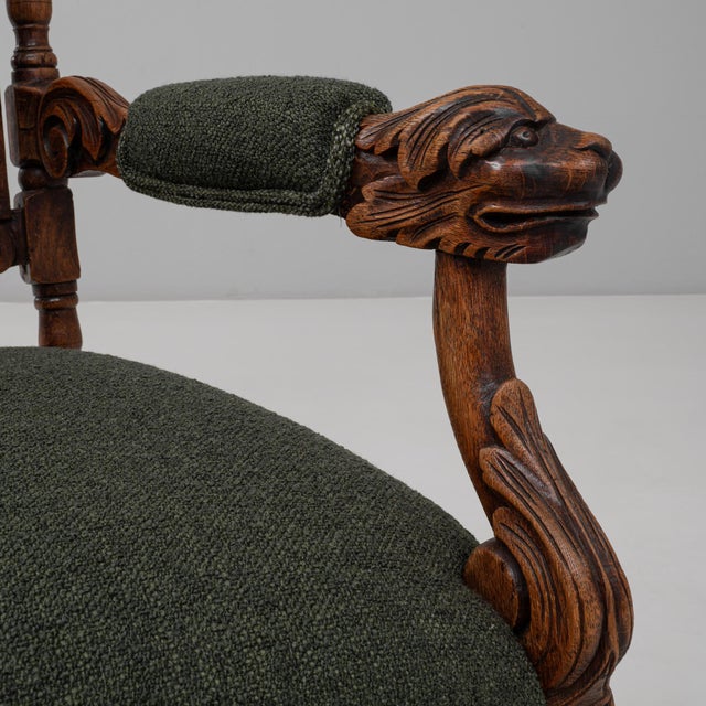 1900s French Baroque Revival Oak Armchair with Upholstered Cushions For Sale - Image 11 of 18