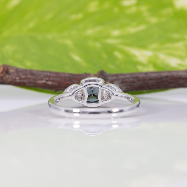 Blue Blue Spinel Ring With Earth-Mined Diamond Accents in Solid 14k Gold, Cushion 5mm, Size 6.75 For Sale - Image 8 of 9