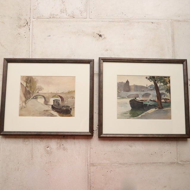 French Early 20th Century French Watercolor Art (Set of 7) For Sale - Image 3 of 5