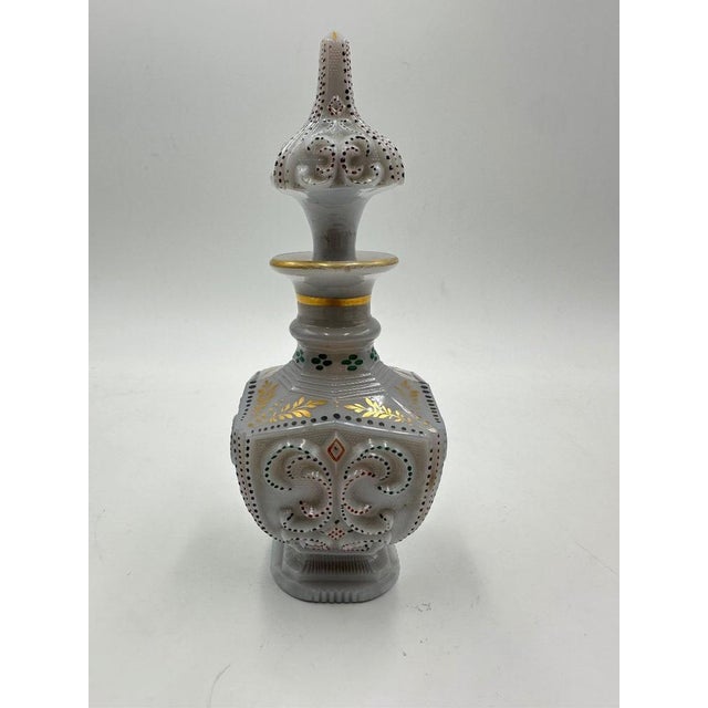 White Opaline Bottle with Enamelled Relief Decoration, 19th Century For Sale - Image 9 of 10