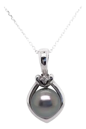 14 Karat White Gold Necklace With Cultured Pearl Diamond Pendant
