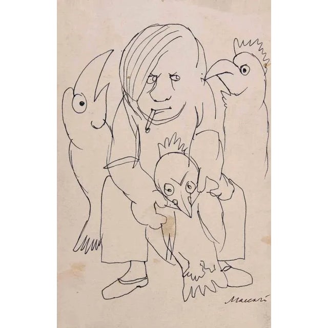 Portrait of De Chirico is a Pen Drawing realized by Mino Maccari (1924-1989) in 1955. Hand-signed on the lower margin....