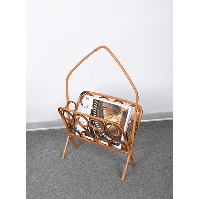 Mid-Century French Riviera Bamboo and Rattan Magazine Rack, 1960s For Sale - Image 6 of 15