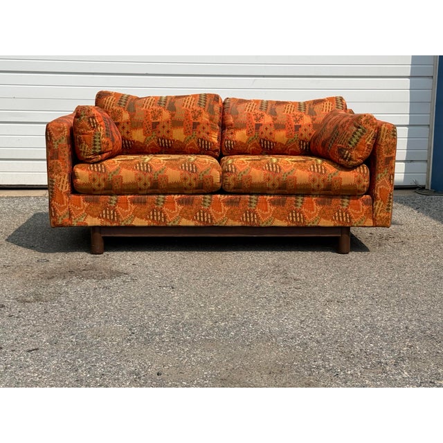 Textile Signed Selig of Monroe Mid-Century Modern Geometric Pattern Pit Loveseat For Sale - Image 7 of 12