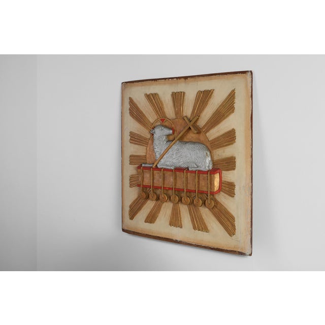 Wood Religious Carved Wooden Agnus Dei Panel, France, 1800s For Sale - Image 7 of 11