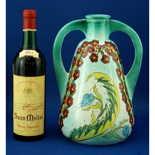 Green Italian Majolica Ceramic Vase with Flowers by Pisapia, 1960s For Sale - Image 8 of 18