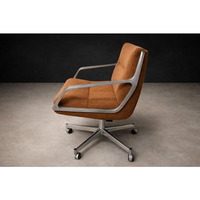 Mid-Century Modern “Low Commander” Swivel Armchair by Jorge Zalszupin, Bronze Chenille and Aluminum, Brazil, 1973 – Lot 805 For Sale - Image 3 of 15