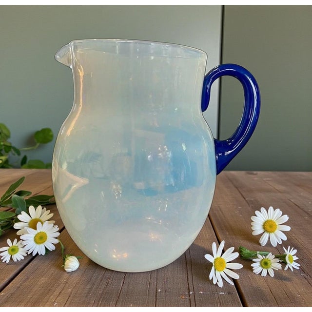 Art Deco Antique 1920s Fry Foval Cobalt Blue Art Deco Opalescent Lemonade Set-5 Pieces For Sale - Image 3 of 9