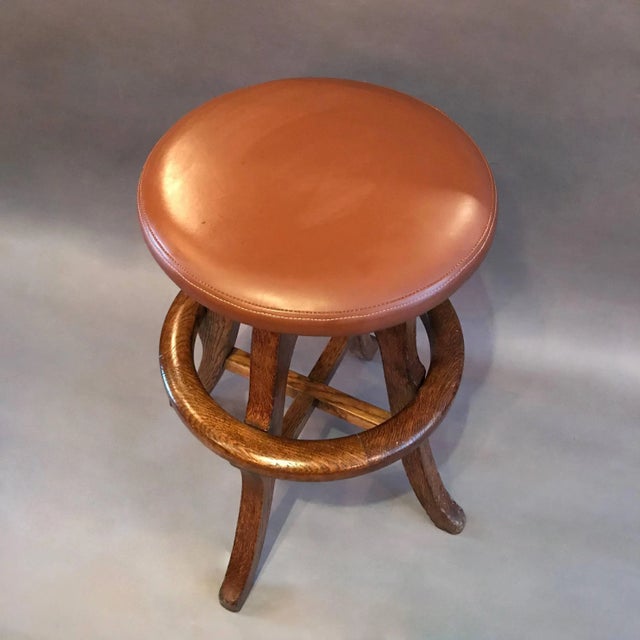 1930s 1930s Vintage Solid Oak and Leather Workshop Drafting Stool For Sale - Image 5 of 8