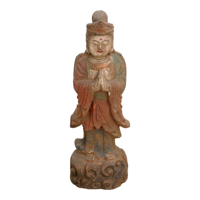 Small Serene Carved Praying Buddha For Sale