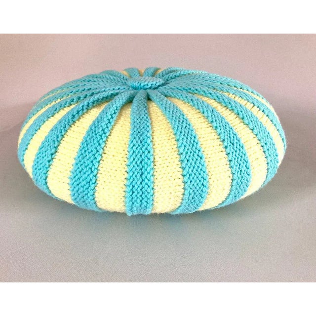 Handmade in 2008 never being used knitted with acrylic yarn yellow and blue (Turquoise ) Colors decorative pillow 13"R...