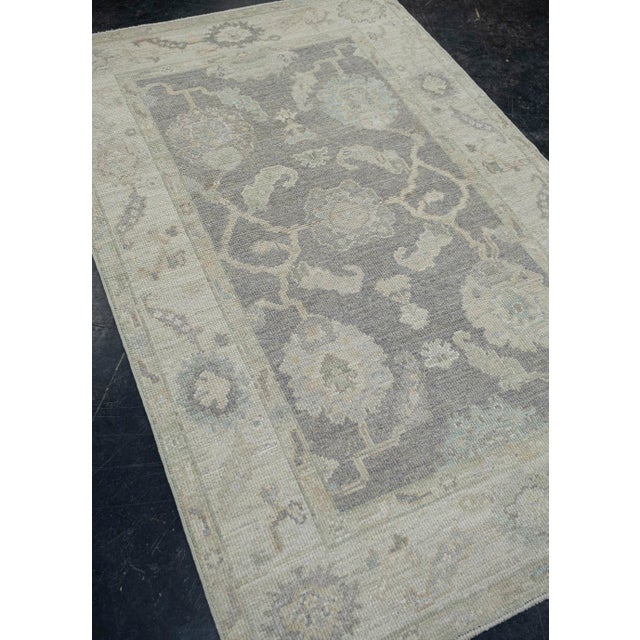 Turkish Oushak Rug Gray & Sage Handwoven Wool Rug 3'11" X 6'3" This elegant 3'11" x 6'3" Turkish Oushak rug showcases a...