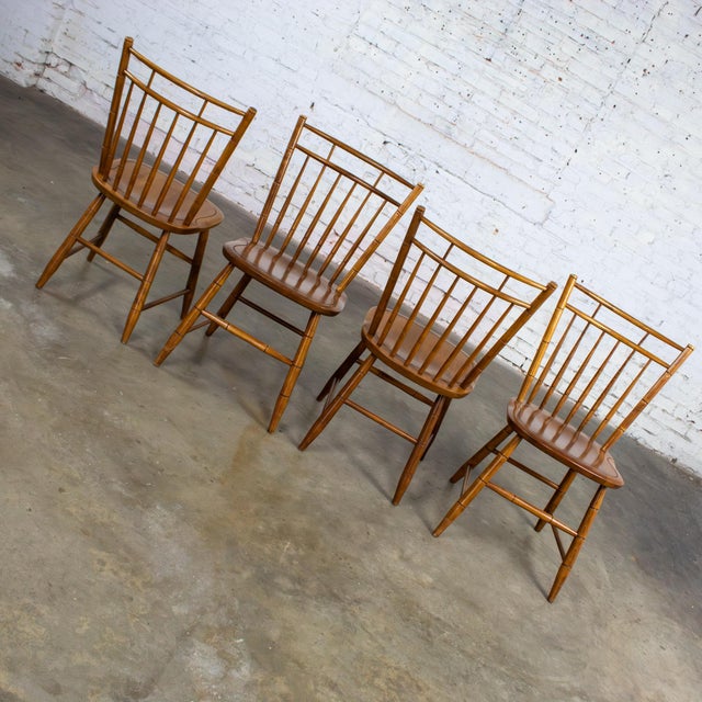 Mid 20th Century Mid-20th Century Early American Style Dining or Side Chairs Maple Windsor Hitchcock Stamped Set of 4 For Sale - Image 5 of 18