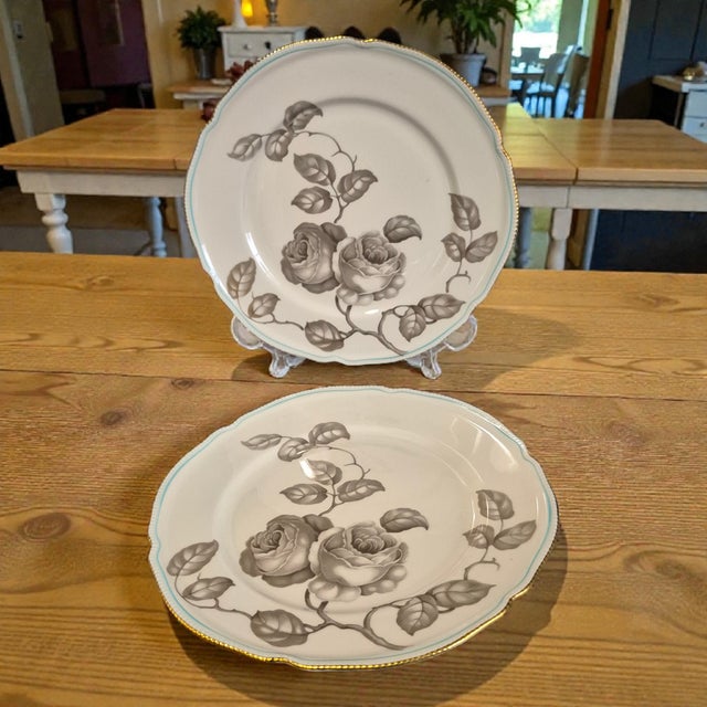This product is a set of two vintage Castleton Gloria dinner plates, featuring a round shape with a beautiful multicolor...