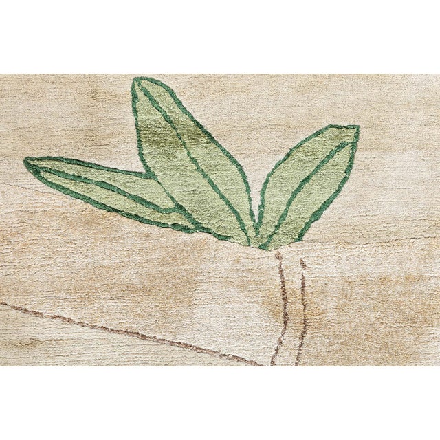Beige Modern Tibetan ‘Bamboo’ Botanical Silk & Wool Rug by Doris Leslie Blau For Sale - Image 8 of 9