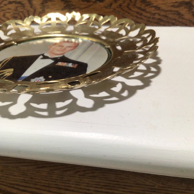 Vintage Queen Elizabeth and Prince Phillip Brass Crown Filigree Coronation Wall Decor - a Pair For Sale - Image 10 of 13