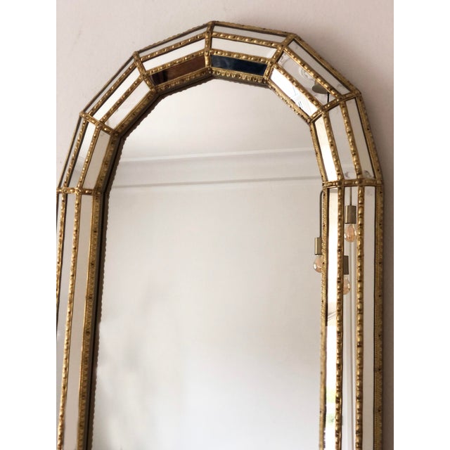 Pair of Large Vintage Venetian Full Length Brass Mirrors – Gold Hollywood Regency, Spanish 1990s For Sale - Image 4 of 13
