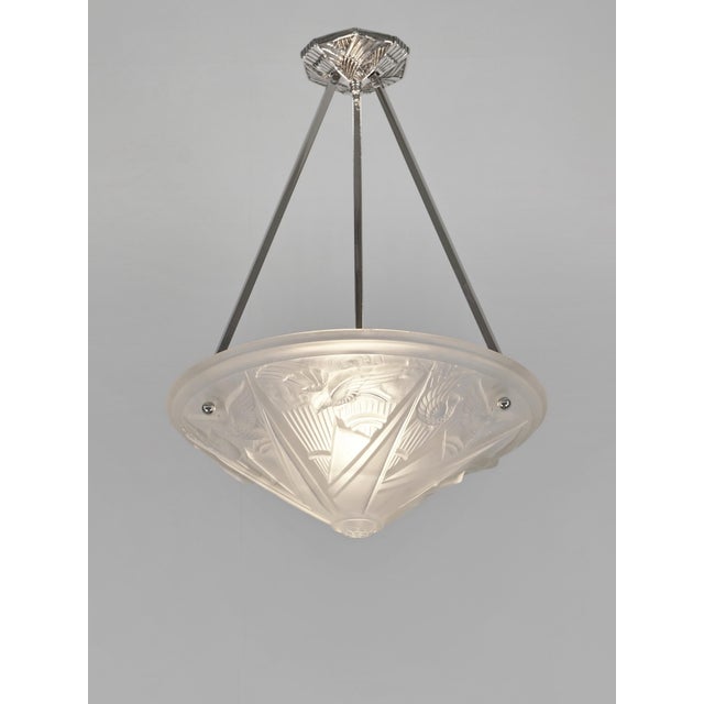 Hettier et Vincent & Verreries des Hanots A rare French art deco pendant by Hettier & Vincent in nickel plated bronze or...