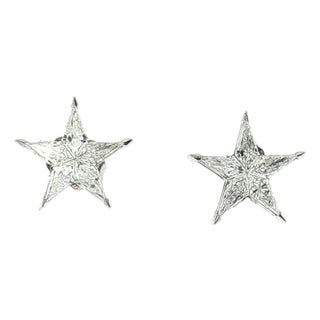 Late 20th-Century 18k White Gold Invisibly Set Star Earrings, A Pair For Sale