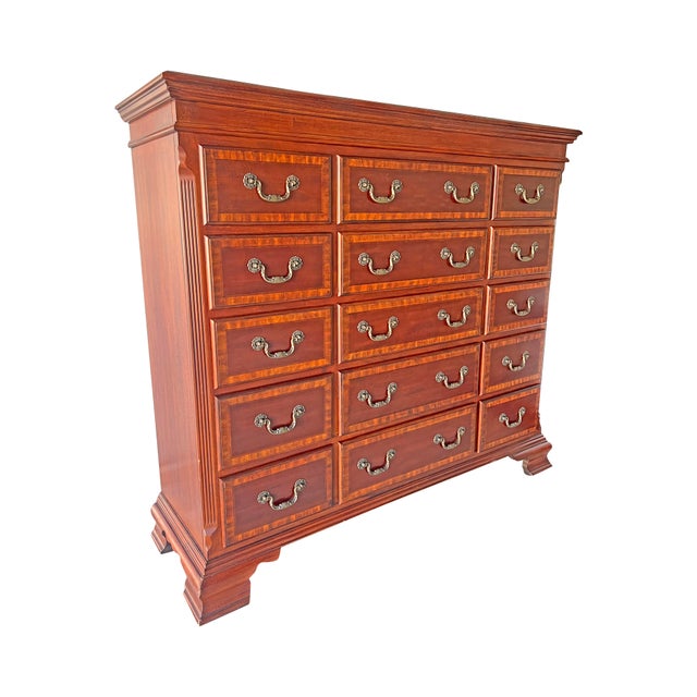 Brown Large 15 Drawer Tall Traditional Wood Dresser Chest of Drawers in Antique Style For Sale - Image 8 of 10