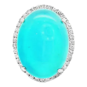 Turquoise Diamond Halo Platinum Ring Size 6.25
