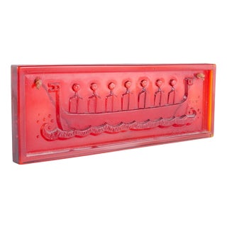 Vintage Swedish Wall-Mounted Art Glass Relief with Viking Ship by John Käll, 1970s For Sale