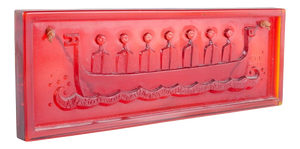Vintage Swedish Wall-Mounted Art Glass Relief with Viking Ship by John Käll, 1970s