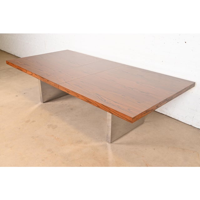 Roger Sprunger for Dunbar Mid-Century Modern Oak and Chrome Extension Dining Table, Newly Refinished For Sale - Image 11 of 11