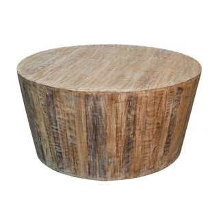 Distressed White Reclaimed Wood Round Coffee Table