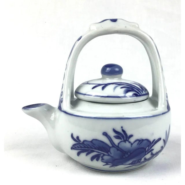 Ceramic Vintage Chinese Style Blue & White Tea Pot For Sale - Image 7 of 12