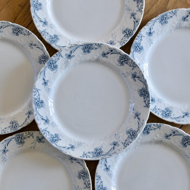 Set of six magnificent antique dessert plates, late 19th century, stamped KG Luneville (Keller & Guérin), “Kleber”...