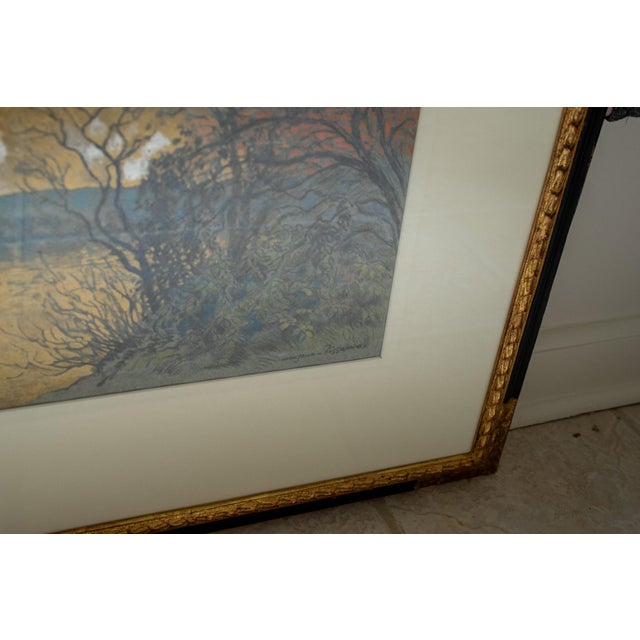 Abstract Mid 20th Century George Manzana Pissarro - Riverbank, Mixed Media For Sale - Image 3 of 6