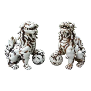 Mid 20th Century Pair of Chinese Glazed Ceramic Foo Dogs