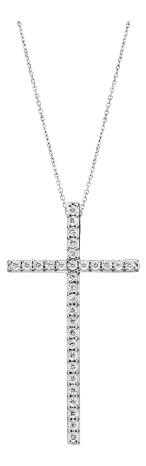 One Carat Tall Skinny Diamond Cross Necklace 16"