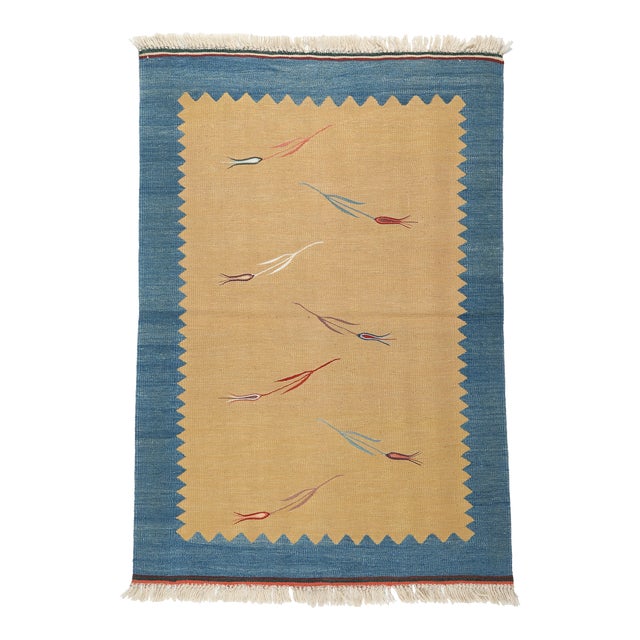Handmade Flatweave Modern Tulip Design Oushak Kilim For Sale
