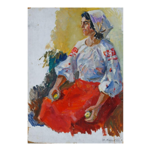 Vintage Ukrainian Woman Portrait, Original Oil Painting on Cardboard 70-50