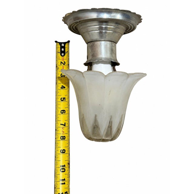 Art Deco 1920s Art Deco Flush Mount Ceiling Light Frosted Glass Shade For Sale - Image 3 of 5