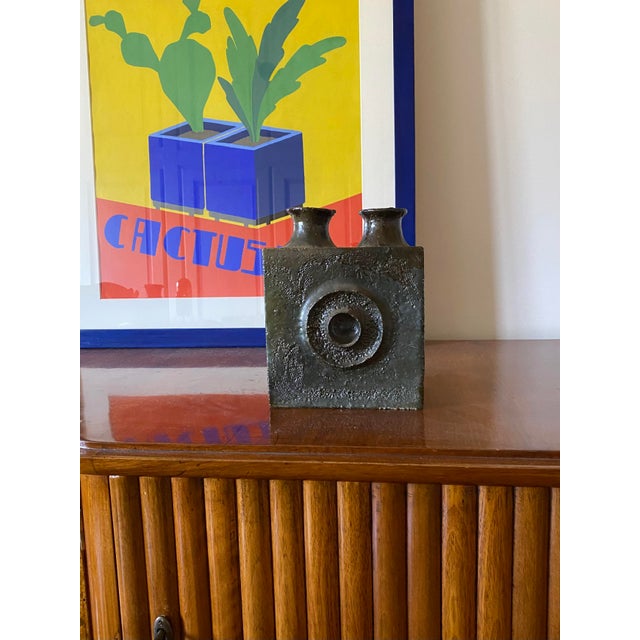 Dark Green Brutalist Ceramic Vase, Italy 1980s For Sale - Image 4 of 12