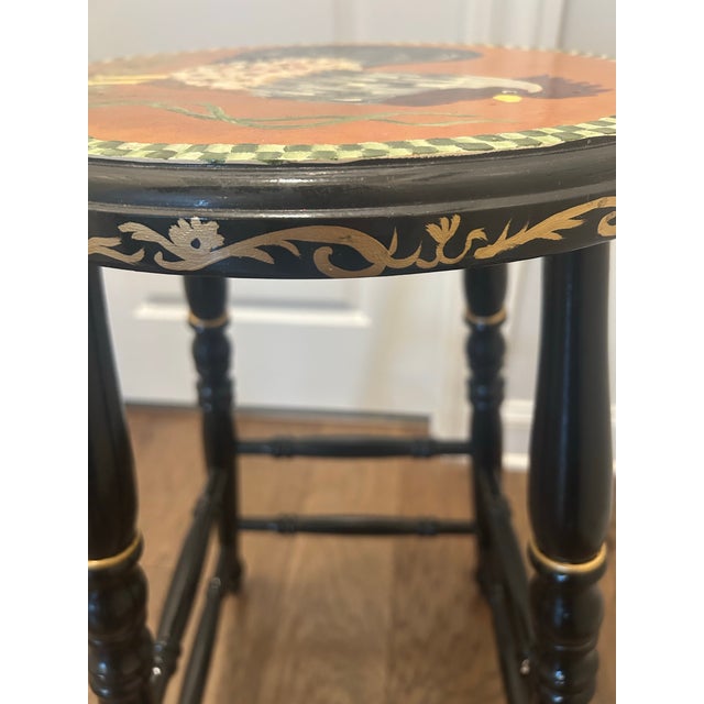 Black Unique & Whimsical Hand Painted Bar Height Rooster Stool For Sale - Image 8 of 11