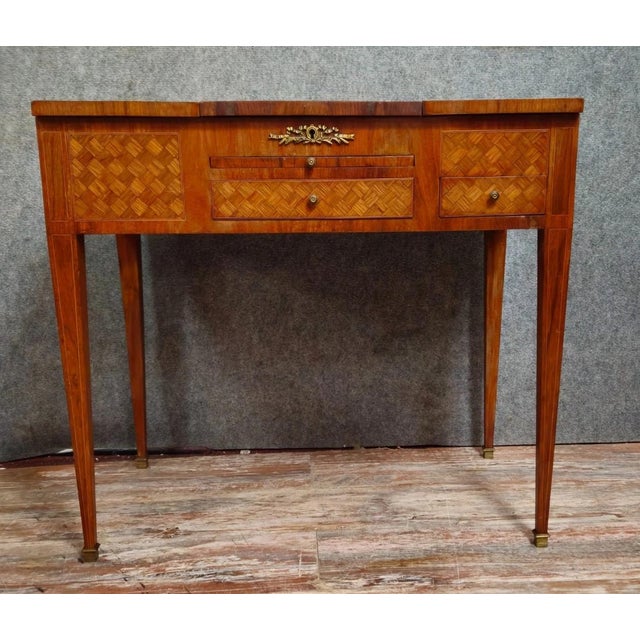 Antique Louis XVI Wooden Dressing Table with Mirror For Sale - Image 11 of 11
