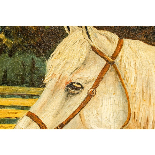 Charming Antique 19th Century Equestrian Oil Painting White Horse Portrait Folk Art Equestrian English Country Home Decor For Sale - Image 4 of 14