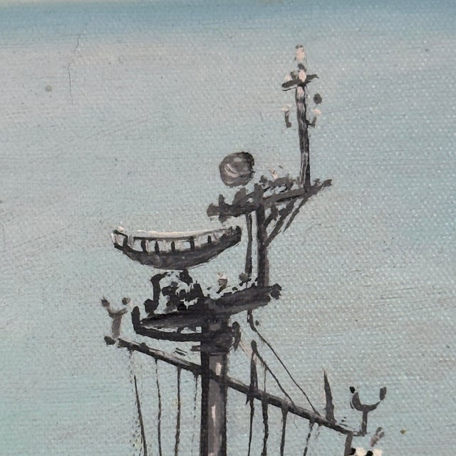 Textile Vintage Original Oil Painting Uss Ozark McS-2 u.s. Navy Ship C. 1969 For Sale - Image 7 of 11