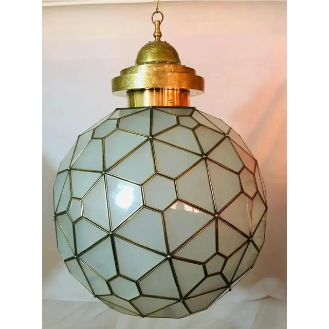 Vintage Art Deco Style Milk Glass & Brass Chandelier For Sale In Houston - Image 6 of 11